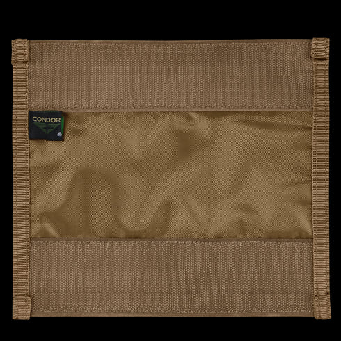 The Condor VA Organizer is a rectangular khaki nylon pouch with two horizontal webbing straps, ideal for EDC or bushcraft. Features a Condor tag in the top left corner.